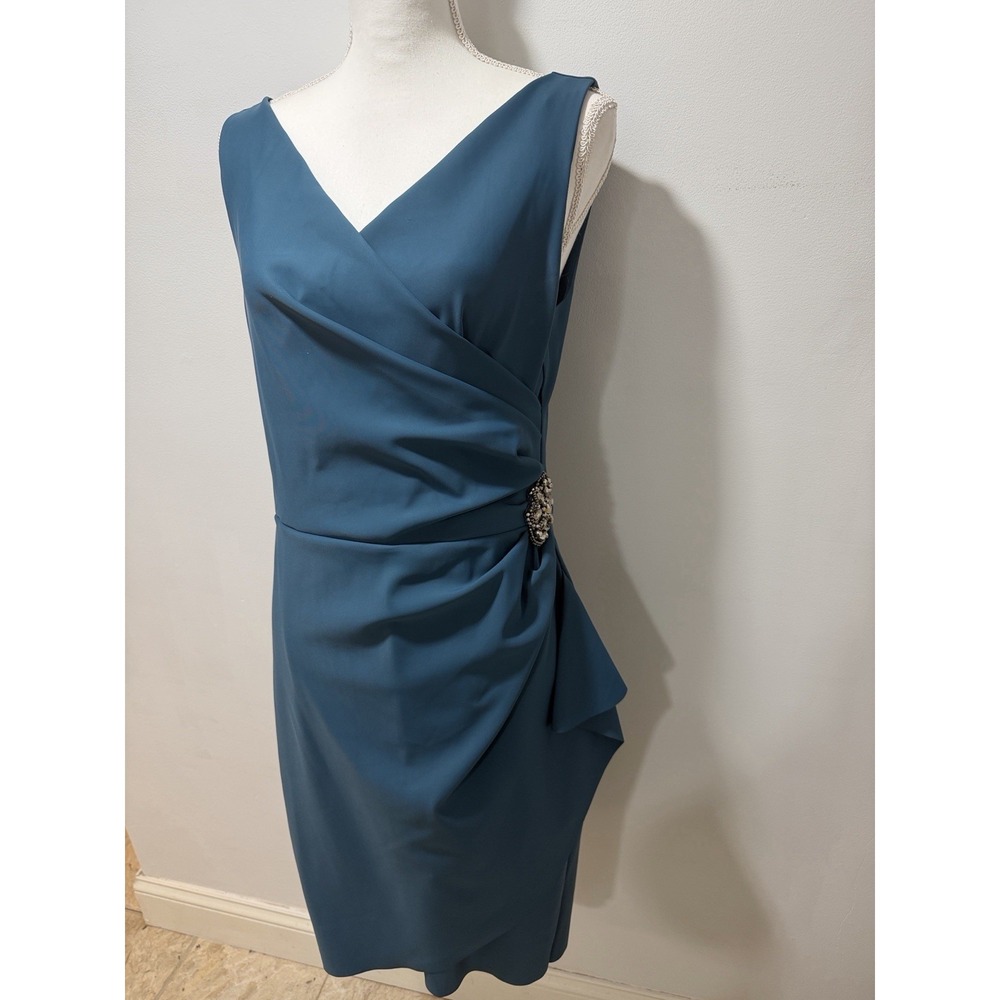 Alex Evenings Side Ruched Sheath Cocktail Dress 12 Jeweled Evening Wedding Event